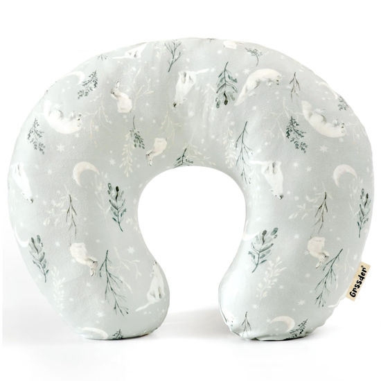 Picture of GRSSDER Nursing Pillow Cover, Stretchy Ultra Soft Minky Breastfeeding Pillow Covers, Fit Most Nursing Support Pillows for Breastfeeding, Comfortable Cozy Safe Pillow Cover, Snow Wolf