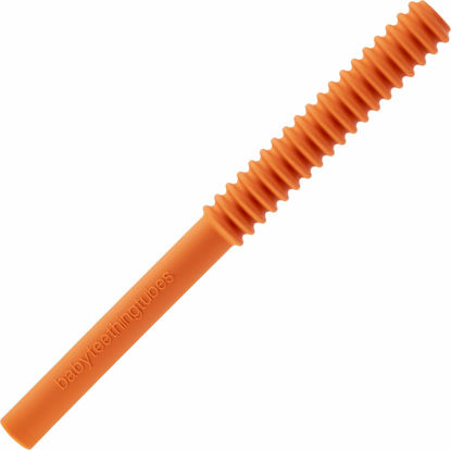 Picture of Baby Teething Tubes - Made in The USA Baby Teething Toys - Soft & Durable Infant Toys and Toddler Silicone Teether - 7 Inches, Orange - Baby Must Haves for Teething Relief - Food Safe & Easy to Clean