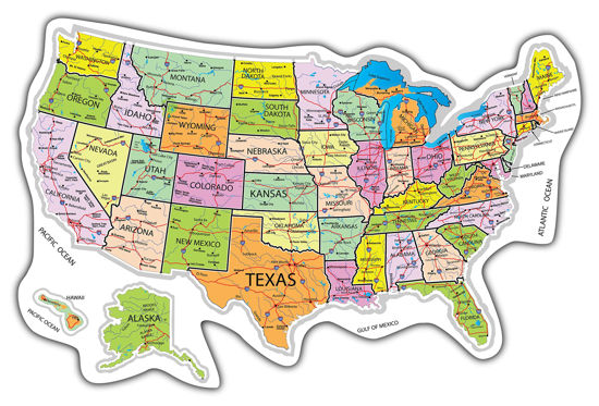 Picture of RV State Travel USA Map Vinyl Sticker - Camper Trailer Decals for Window with State Flag - Road Trip Map of America - Waterproof, UV Protection for Window, Door or Wall (Roadmap)