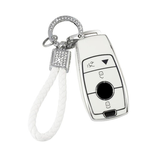 Picture of PIFOOG White Key Fob Cover for Mercedes Benz GLC GLE GLA GLB GLS A C E G S AMG Class Accessories Soft TPU Car Smart Keys Case Bling Keychain Full Protection Girly Women