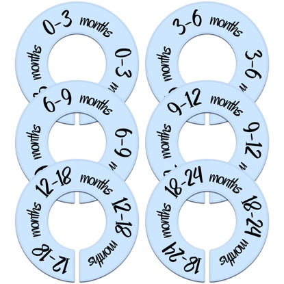 Picture of Pro Goleem Baby Closet Dividers Blue Baby Closet Organizer for Nursery Baby Clothes Size Age Dividers Fits 1.5" Rod 6 PCS
