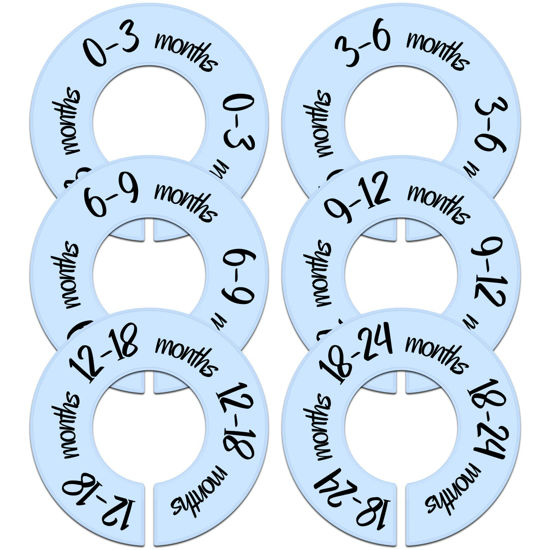 Picture of Pro Goleem Baby Closet Dividers Blue Baby Closet Organizer for Nursery Baby Clothes Size Age Dividers Fits 1.5" Rod 6 PCS