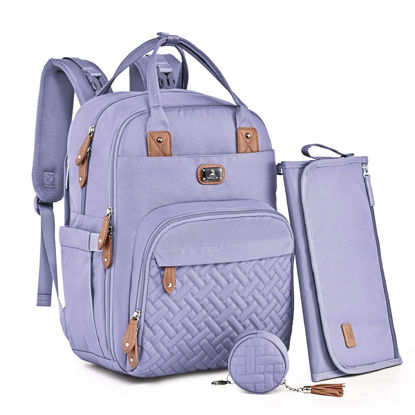 Picture of Dikaslon Diaper Bag Backpack with Portable Changing Pad, Pacifier Case and Stroller Straps, Large Unisex Baby Bags for Boys Girls, Multipurpose Travel Back Pack Moms Dads, Taro Purple
