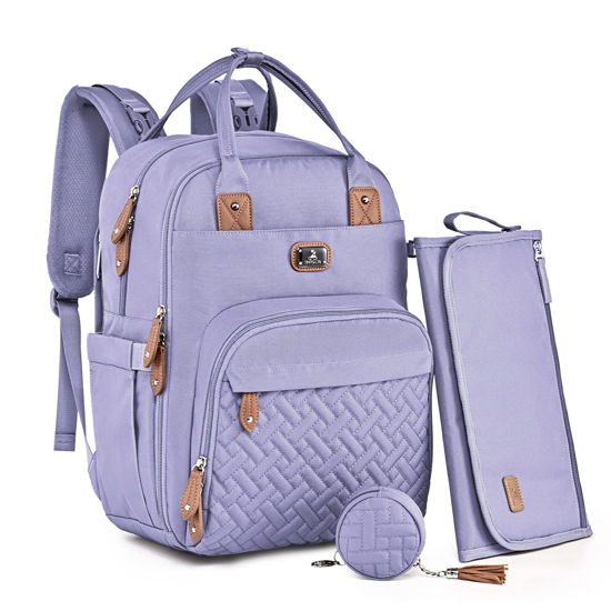 Picture of Dikaslon Diaper Bag Backpack with Portable Changing Pad, Pacifier Case and Stroller Straps, Large Unisex Baby Bags for Boys Girls, Multipurpose Travel Back Pack Moms Dads, Taro Purple