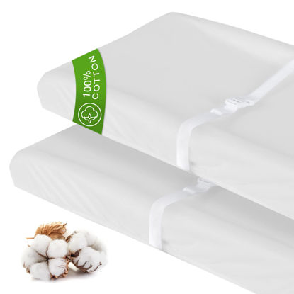 Picture of Cotton Changing Pad Cover White 2 Pack for Boys Girls, Changing Table Pad Cover Unisex Cradle Sheet Soft and Breathable 16" x 32" for Standard Baby Changing Pads, White