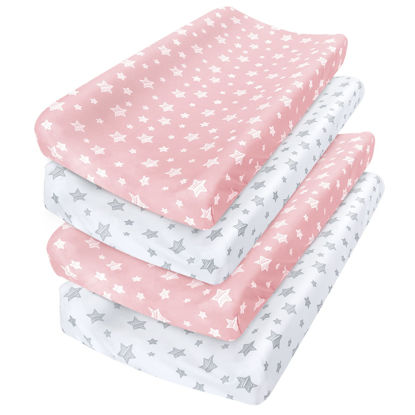 Picture of Changing Pad Cover for Girls 4 Pack, Lovely Print Soft Unisex Diaper Change Table Sheets, Fit 32"x16" Contoured Pad, Comfy Cozy 4-Pack Cradle Sheets