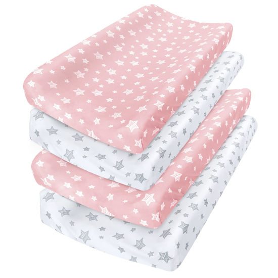 Picture of Changing Pad Cover for Girls 4 Pack, Lovely Print Soft Unisex Diaper Change Table Sheets, Fit 32"x16" Contoured Pad, Comfy Cozy 4-Pack Cradle Sheets