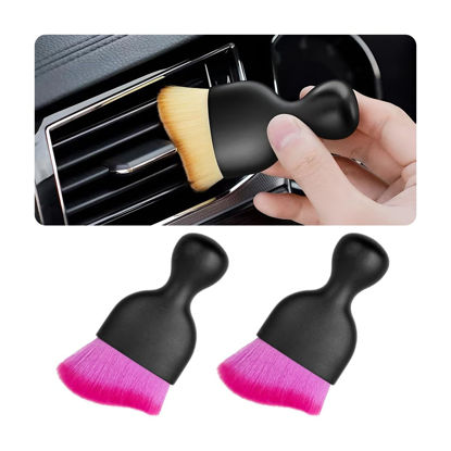 Picture of Blilo 2PCS Car Interior Detailing Brush with Dust Cover, Auto Soft Hair Cleaning Brushes, Scratch Free Curved Dirt Collectors, for Vehicle Dashboard Air Conditioner Vents Leather (Deep Purple/2PCS)