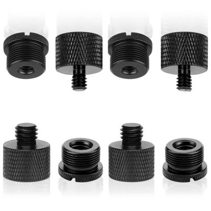 Picture of 8Pcs Mic Thread Adapter Kit 5/8 to 3/8 Mic Screw Adapters 1/4 to 5/8 Mic Stand Adapter Aluminum Alloy