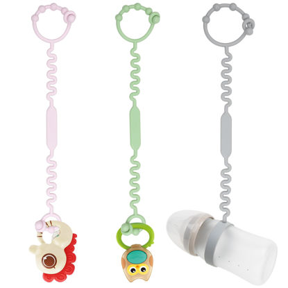 Picture of Toy Straps for Stroller, Pacifier Holder Clip with Self-Adjusting Bayonet, Pure Silicone Material Without BPA; Can Be Used for Teethers, Feeding Bottles, Toys, Baby Cribs, High Chairs(Pink-3ps)