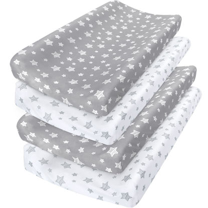 Picture of Changing Pad Cover for Boys 4 Pack, Lovely Print Soft Unisex Diaper Change Table Sheets, Fit 32"x16" Contoured Pad, Comfy Cozy 4-Pack Cradle Sheets