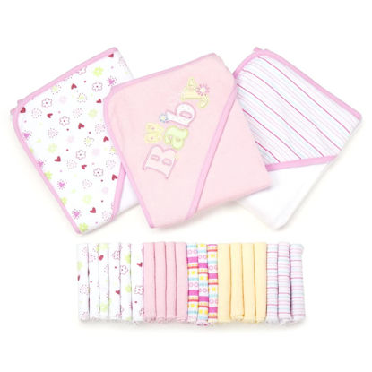 Picture of Spasilk Bath Hooded Towels & Washcloths Set for Babies, 23-Piece Gift Set, Pink