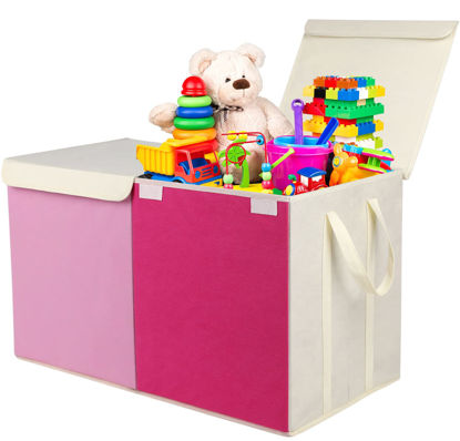 Picture of YOLOXO Toy Box Chest, Collapsible Sturdy Storage Bins with Lids, Extra Large Kids Toy Storage Organizer Boxes Bins Baskets for Kids, Boys, Girls, Nursery Room, Playroom, Closet (Pink)