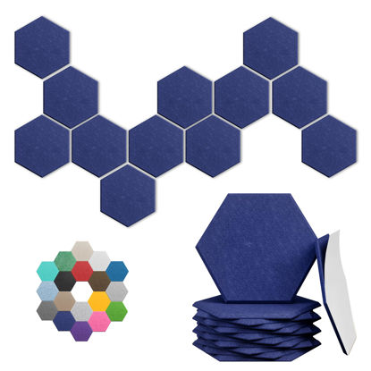 Picture of Hexagonal Acoustic Panels-12 Pack High-Density Sound Absorbing Panels 12"X10"X0.4" for Enhanced Noise Reduction, DIY Design, Idea for Studios, Offices, and Home Theaters(Sapphire Blue)