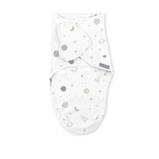 Picture of Ingenuity SwaddleMe Monogram Collection Baby Swaddle, 100% Cotton, Improves Sleep & Calms Startle Reflex, 0-3 Months, Pocket Fold Design for Easy Changes, 1.0 TOG, 1-Pack - Sunset Space
