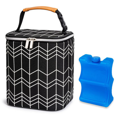 Picture of BABEYER BreastMilk Cooler Bag with Ice Pack Fits 4 Baby Bottles Up to 9 Ounce, Baby Bottle Bag Fits for Nursing Mom Daycare, Black
