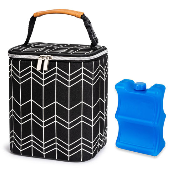 Picture of BABEYER BreastMilk Cooler Bag with Ice Pack Fits 4 Baby Bottles Up to 9 Ounce, Baby Bottle Bag Fits for Nursing Mom Daycare, Black