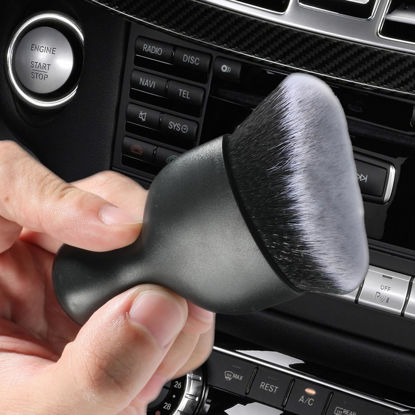 Picture of Zlirfy Car Interior Detailing Brush,Car Cleaning Brush Dust Collectors,Soft Bristle Cleaning Brush Car Detailing Brush Dusting Brush,Car Interior Cleaning Tool Auto Detail Brush (Black&White)