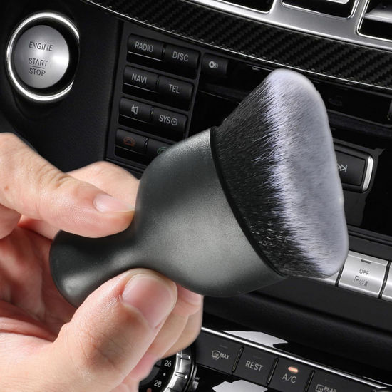 Picture of Zlirfy Car Interior Detailing Brush,Car Cleaning Brush Dust Collectors,Soft Bristle Cleaning Brush Car Detailing Brush Dusting Brush,Car Interior Cleaning Tool Auto Detail Brush (Black&White)