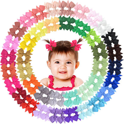 Picture of ALinmo Hair Clips for Girls - 80PCS Fully Lined Tiny Alligator Bows in Pairs for Infants and Toddlers