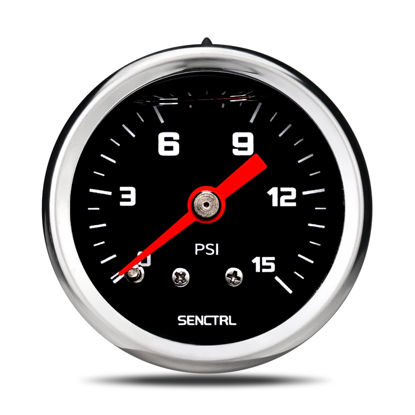 Picture of SENCTRL 0-15 Psi Fuel Pressure Gauge, 1-1/2" Black Dial, 1/8" NPT Back Mount, Silicone Oil Liquid Filled, Stainless Steel Case, Inline Low Pressure Gauge, for Water Oil Pressure Test