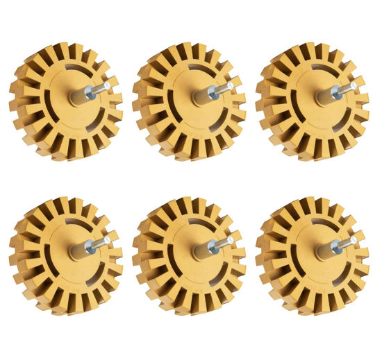Picture of CowboyBOB 6 Pack Decal Remover Eraser Wheel Rubber Eraser Wheel for Drill Removes Car Stripes Vinyl Tapes and Graphics Rubber Eraser Wheel Tool Kit for Cars, RV, Motorcycles Sticker Remover Tool