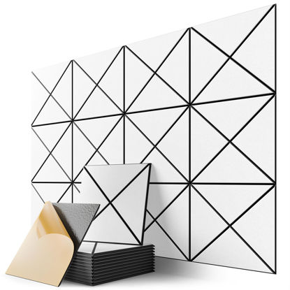 Picture of 12 Pack Self-Adhesive Acoustic Panels, 12" X 12" X 0.4" X-Line Sound Proof Foam Panels for Walls, Soundproof Wall Panels for Home & Office (White on Black)
