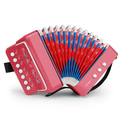 Picture of Button Accordion 10 Keys Control Accordion include 3 Air Valve Easy to Play Lightweight Environmentally-friendly Kid Instrument for Early Childhood Developmet Fit for 3 years and over (Dark Pink)