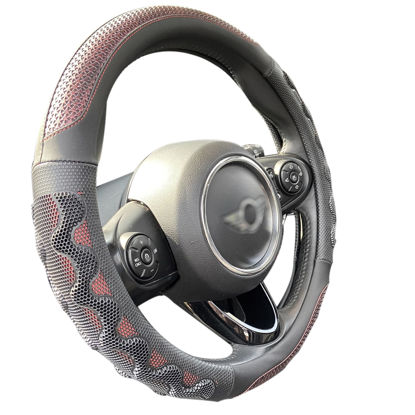 Picture of PINCTROT Large Size Steering Wheel Cover Great Grip with 3D Honeycomb Anti-Slip Design, 15.5-15.75 Inch (Wine Red)