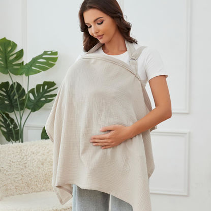 Picture of Muslin Nursing Cover for Breastfeeding, Breathable 100% Cotton Privacy Nursing Covers with Rigid Hoop for Mother Nursing Apron, Soft Arch Neckline Nursing Apron (Summer Wheat)