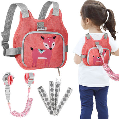 Picture of Toddler Harness Leash + Anti Lost Wrist Link, Accmor Kids Harnesses Children Leashes for Girls, Cute Deer Baby Walking Holder Anti-Lost Bracelet Strap Tether for Outdoor Keep Kids Close (Pink)
