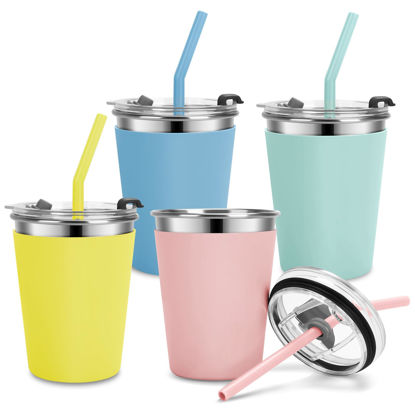 Picture of Vermida Kids Cups with Straws and Lids Leak Proof, 12oz Sippy Cups for Toddlers 1-3, 4 Pack Toddler Cups Spill Proof Stainless Steel Kids Cups with Lids for School, Outdoor