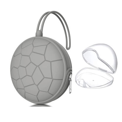 Picture of Smlpuame Pacifier Holder Case,BPA Free Portable Pacifier Storage Container,Silicone Baby Pacifier Cover Pouch for Diaper Bag Stroller,Travel Outdoor Activities,Easy to Clean(Football & Grey)