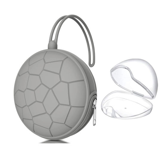 Picture of Smlpuame Pacifier Holder Case,BPA Free Portable Pacifier Storage Container,Silicone Baby Pacifier Cover Pouch for Diaper Bag Stroller,Travel Outdoor Activities,Easy to Clean(Football & Grey)