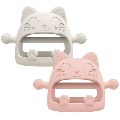 Picture of 2 Pack Baby Teether Toys,Silicone Teething Toys for Babies 0-6 Months,Never Drop Baby Chew Toys for Teething Relief, Teething Pacifiers,Baby Toys 0-6 Months,Ideal Gifts for Baby Shower（Cartoon Cat）