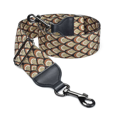 Picture of CLOUDMUSIC Banjo Strap Guitar Strap For Handbag Purse Jacquard With Leather Ends And Metal Clips(Peacock Feather Brown)