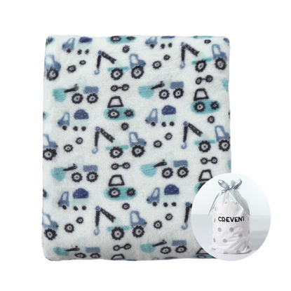 Picture of CREVENT 30"X40" Cute Lightweight Silky Cozy Warm Baby Blanket for Boys Infant Toddler Newborn Unisex Crib Cot Stroller, for All Season - Blue Truck