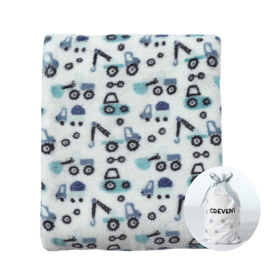 Picture of CREVENT 30"X40" Cute Lightweight Silky Cozy Warm Baby Blanket for Boys Infant Toddler Newborn Unisex Crib Cot Stroller, for All Season - Blue Truck