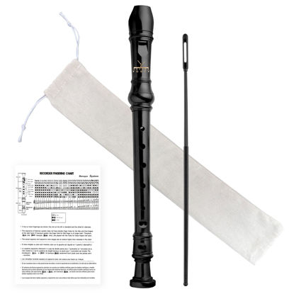 Picture of YONTY Soprano Recorder 8-Hole Instrument for Beginners Kids Students, German Style C Key Flute with Cleaning Rod & acking Bag for Education & Entertainment - Black