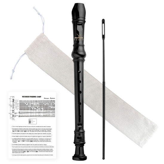 Picture of YONTY Soprano Recorder 8-Hole Instrument for Beginners Kids Students, German Style C Key Flute with Cleaning Rod & acking Bag for Education & Entertainment - Black