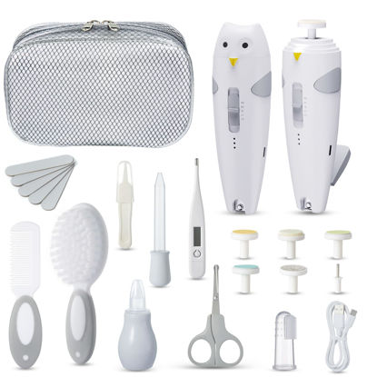 Picture of Lictin Baby Healthcare and Grooming Kit, 26 in 1 Rechargeable Nail Trimmer Electric Set,Safe File with Auto Light, Newborn Nursery Health Care Portable Safety Set for Infant Toddlers Boys Girls, Grey