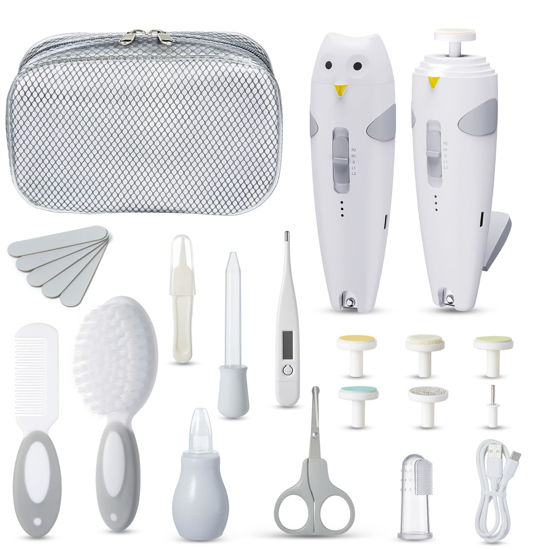 Picture of Lictin Baby Healthcare and Grooming Kit, 26 in 1 Rechargeable Nail Trimmer Electric Set,Safe File with Auto Light, Newborn Nursery Health Care Portable Safety Set for Infant Toddlers Boys Girls, Grey