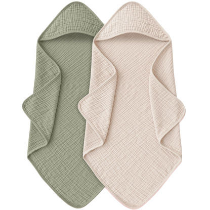 Picture of MairMore Muslin Baby Towels with Hood for Newborn 100% Cotton Baby Bath Towels Soft & Absorbent Hooded Baby Towel for Boys and Girls, Large Size - 32 * 32 Inches