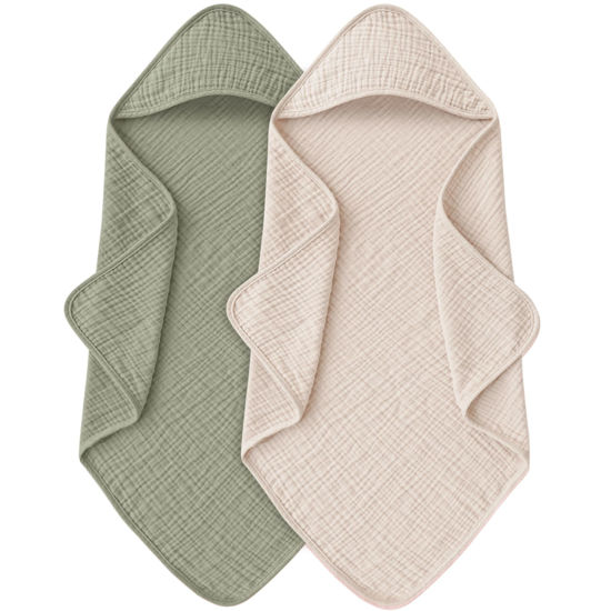 Picture of MairMore Muslin Baby Towels with Hood for Newborn 100% Cotton Baby Bath Towels Soft & Absorbent Hooded Baby Towel for Boys and Girls, Large Size - 32 * 32 Inches