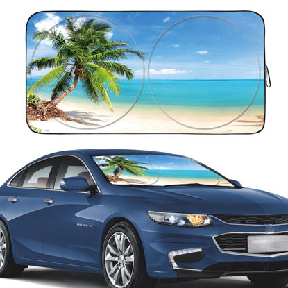Picture of Gven Windshield Sun Shade 2024 Newest Sunshade for Car Windshield Front Window Sun Visor Shades FUUNY Design Blocks UV Rays Sun Protection for Car Truck SUV Auto Accessories (Plam Tree, S), Standard