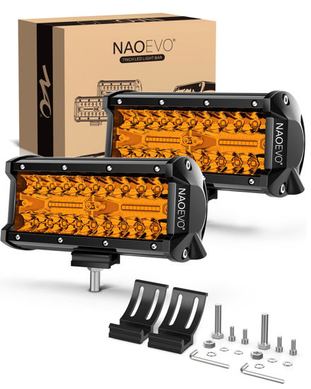 Picture of NAOEVO 7 inch Amber LED Light Bar, 240W 24,000LM Offroad Fog/Driving Lights LED Pods with Spot Flood Combo Beam, Waterproof LED Work Lights for Truck Boat UTV ATV, 2 Pack (Amber)
