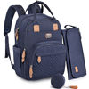 Picture of Dikaslon Diaper Bag Backpack with Portable Changing Pad, Pacifier Case and Stroller Straps, Large Unisex Baby Bags for Boys Girls, Multipurpose Travel Back Pack Moms Dads, Navy Blue