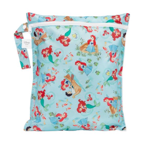 Picture of Bumkins Disney Ariel Waterproof Wet Bag for Baby, Travel, Swim Suit, Cloth Diapers, Pump Parts, Pool, Gym Clothes, Toiletry, Strap to Stroller, Daycare, Zipper Reusable Bag, Packing Pouch