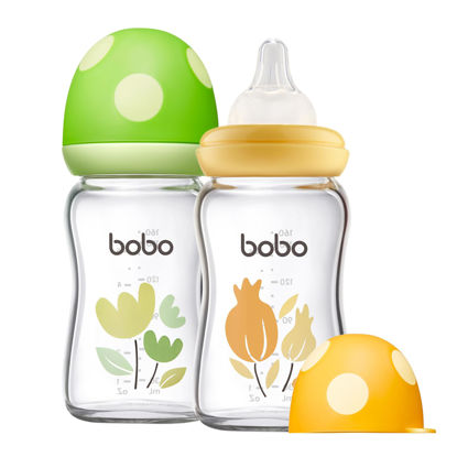 Picture of YOHKOH Natural Glass Baby Bottle with Natural Response Nipple, Newborn Anti-Colic Baby Bottles, Wide Neck Mushroom Cap Baby Bottle, Clear (Multicolour1, (5.4oz (Pack of 2))