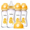 Picture of YOHKOH Natural Glass Baby Bottle with Natural Response Nipple, Newborn Anti-Colic Baby Bottles, Wide Neck Mushroom Cap Baby Bottle, Clear (Yellow, (8.8oz (Pack of 4))
